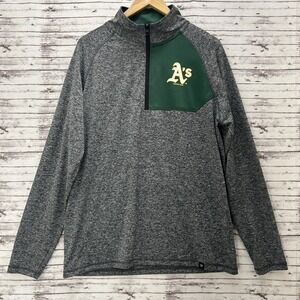 Oakland Athletics A's Fanatics Mens 1/4 Zip Pullover L Gray Green Performance